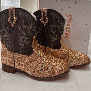 Motashá Glitter Western Boots - Rose Gold Sparkle, girls size 3